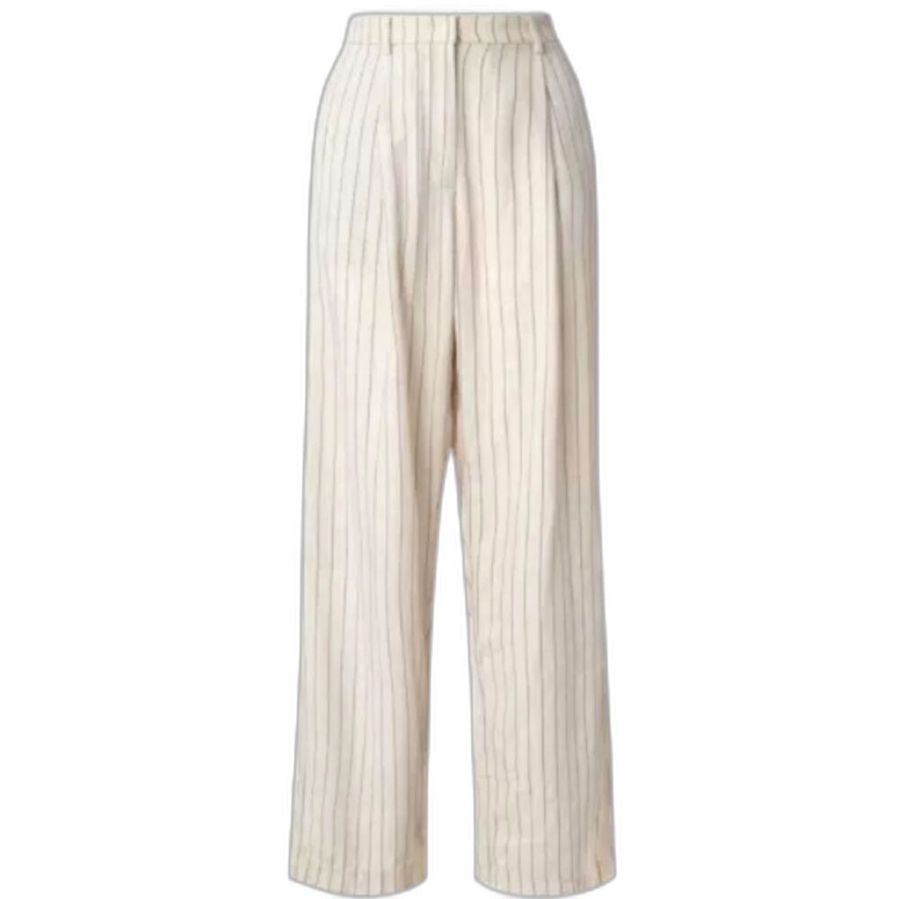 PrettyLittleThing Beige/White Striped Casual Wide Leg Pants w POCKETS Small - Picture 2 of 10